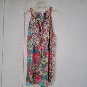 Joie floral tie neck sleeveless silk top wmns sz large